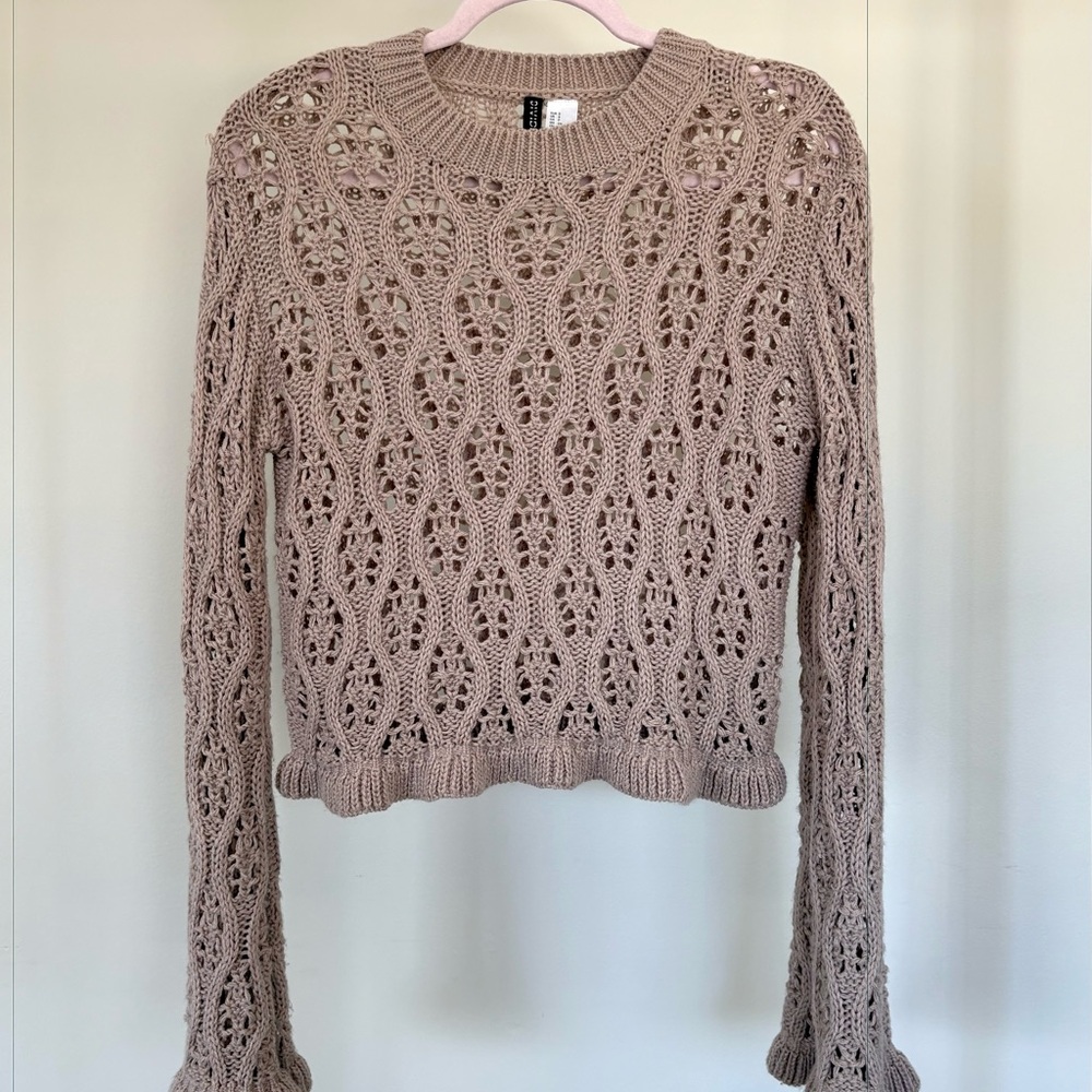 H&M Women's Dusty Pink Open-Knit Sweater